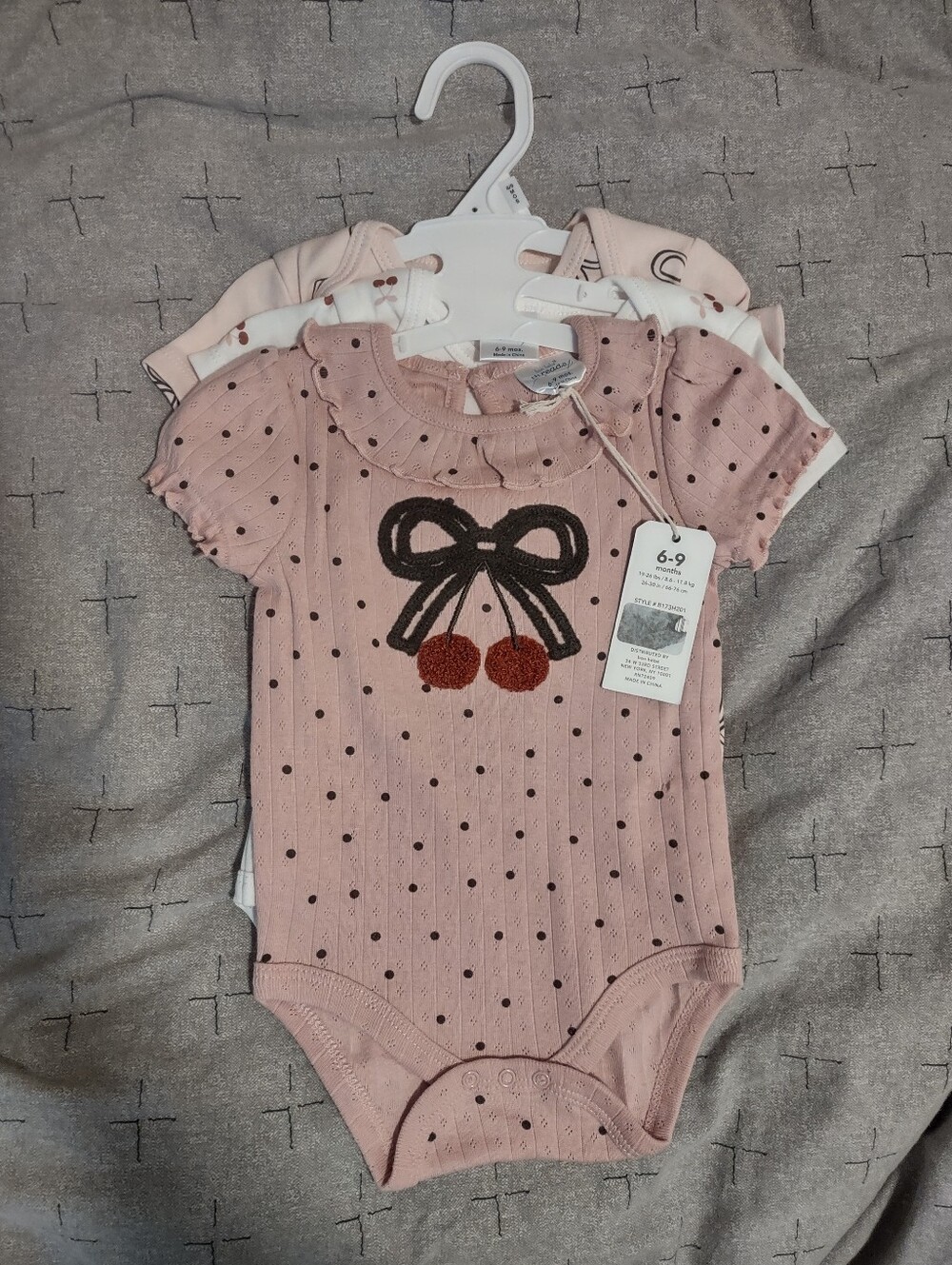 Bon Bebe Pink Polka Dot Cherry Applique One-Piece